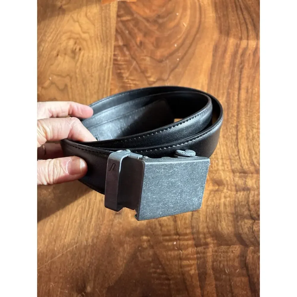 Mission Belt Men's Black Leather‎ 35mm Silver Buckle